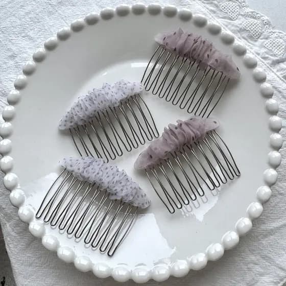 [Estoque pronto] Pente plissado de Organza estilo coreano feminino High-End sentimento fragmentado arrumação de cabelo a
