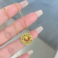 [Estoque pronto] Areia ouro jóias anel estroboscópico gelo esmagado olho de gato colar luz jóias de luxo feminino High-E