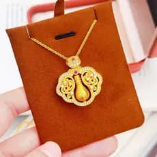 [Estoque pronto] Golden Shop Areia Ouro Jóias Oco Auspicioso Nuvem Ponto Escovado Diamante Ouro Aquário Pingente Colar S