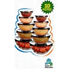 Kit 5/10 Potes de Vidro com Tampa | Freezer Micro-ondas | Alta Durabilidade l Marmita l Resistente