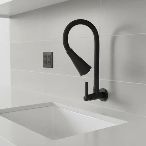 Torneira De Cozinha FLEXÍVEL PRETO FOSCO De Parede Luxuosa Design Lavatório Resistente