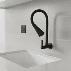 Torneira De Cozinha FLEXÍVEL PRETO FOSCO De Parede Luxuosa Design Lavatório Resistente