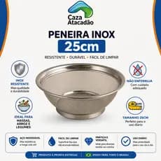 Escorredor Inox 25cm Cozinha Profissional Peneira para Massas Arroz Frutas e Legumes Resistente Aço Inoxidável