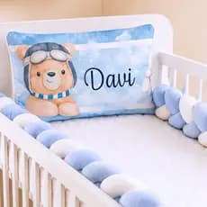 Kit Berço Personalizado Completo Protetor 3 Peças Americano Nacional Mini Berço Menino Azul-bebê