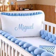 Kit Berço Personalizado Completo Protetor 3 Peças Berço Americano Mini Berço Menino Azul-bebê Liso
