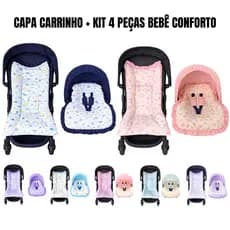 Capa Para Carrinho + Kit Bebê Conforto 4 Peças Com Capota Solar e Protetor Cinto Acolchoado