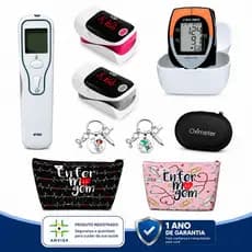 Kit Saúde ENF Oxímetro Pulso BIC Adulto Pediátrico COM ESTOJO + Termômetro Digital + Aparelho Pressão PAMED +Enfermagem