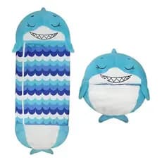 Saco De Dormir Infantil Pelúcia Manta E Almofada 170x60 Cor Tubarão Azul Localização Do Zíper Direita