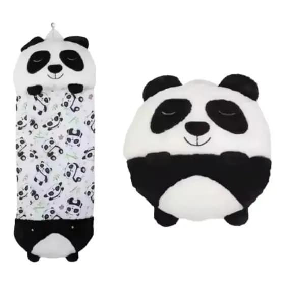 Saco De Dormir Infantil Pelúcia Manta E Almofada 170x60 Cor Panda Localização Do Zíper Direita