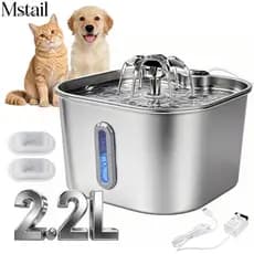 Mstail 2.2L Fonte de água automática em aço inoxidável de grande capacidade para gatos com janela de visualização