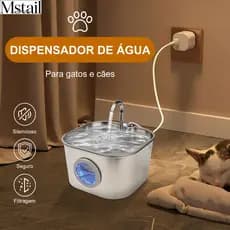 Mstail 2.2L Bebedouro Automático de Aço Inoxidável para Gatos com Visor de Água