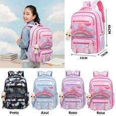 Mochila Infantil Colorida  Grande Capacidade, Escolar e Passeio, com Compartimentos para Lápis, Notebook e Garrafa
