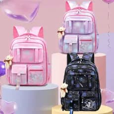 Mochila juvenil impermeável de grande capacidade  - design fofo com porta-chaves de urso