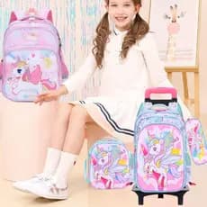 Kit 3 Mochila Escolar Infantil  16” 3D em PU com rodinhas lancheira e estojo para Menina e Menino