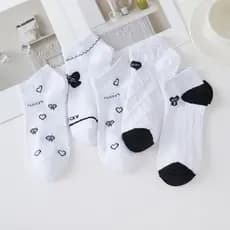 Kit 5 pares Cano curto meias femininas de algodão Moda versáteis casuais, ，respiráveis ​​e fofas tamanho 35-40
