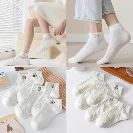 Kit 12 Pares Meias brancas Femininas Cano Curto  Estilo Fofo Coreano Confortáveis e Respiráveis