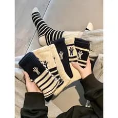 Kit3/ 6 ou 12 Pares de Meias Femininas Coelhinho Listradas Cano Médio Casual Fashion