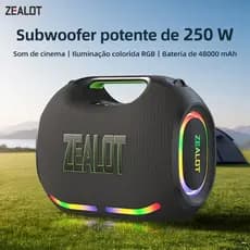ZEALOT ZE21 Caixa de Som Bluetooth 250W | Alta Potência | Portátil | Alta Autonomia | TWS Estéreo | Power Bank | À Prova