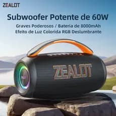 ZEALOT P12 Caixa de Som Bluetooth 60W Portátil Outdoor 8000mAh TWS IPX6 Potente Alta Performance Custo-Benefício