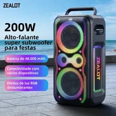 ZEALOT PT21 Caixa de Som Bluetooth 200W 48000mAh Portátil TWS IPX5 Potente Alta Performance Power Bank Carga Rápida 45W