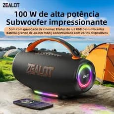 ZEALOT 167 Caixa de Som Bluetooth 100W 24000mAh Portátil TWS IPX6 Potente Alta Performance Carga Rápida 45W Power Bank