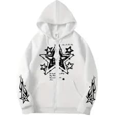 Zíper Oversized Estampa Estrelas Streetwear Moletom Flanelado Estiloso confortavel, casual.