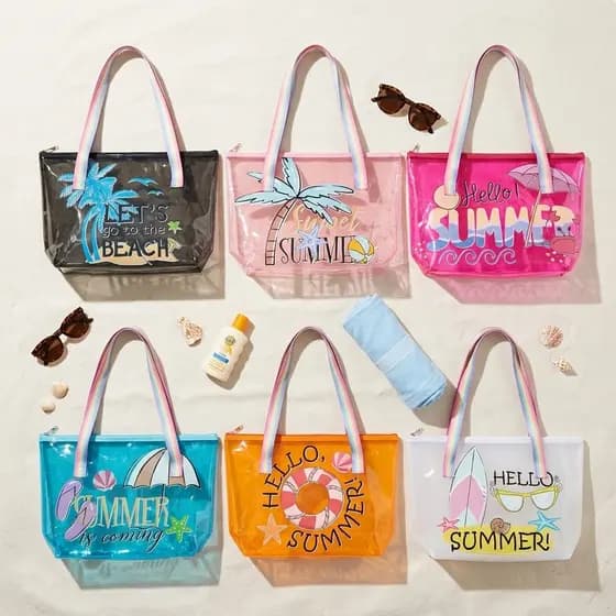 Bolsa De Praia Feminina PVC Transparente Grande Capacidade Impermeável Com Zíper Para Verão Piscina Viagem Alça