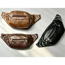 Bolsa de Cintura Couro PU Retro 3 Compartimentos Ajustável Para Trabalho Passeio e Viagens 35cm