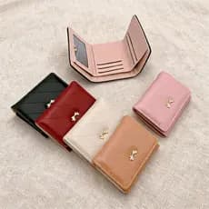 Carteira Feminina Tripla Dobra Compacta Com Laço Dourado Para Bolsa Pequena E Bolso Tri-Fold