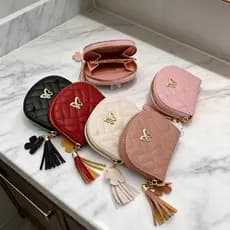 Carteira Feminina Mini Oval Com Pingente De Tassel E Decoração De Borboleta Dourada Porta-Moedas