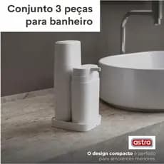 Kit Banheiro Astra Duo 3 Peças Branco Porta Escova Dispenser 250ml Saboneteira - Branco