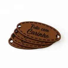 Kit Etiquetas Couro Sintético “Feito com Carinho” | Tags Artesanato, Costura e Personalizados