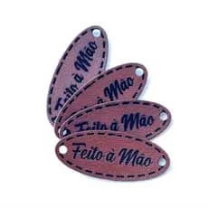 Kit Etiquetas Couro Sintético “Feito à mão” Formato Oval | Tags Artesanato, Costura e Personalizados