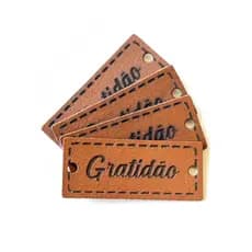 Kit Etiquetas Couro Sintético “Gratidão” | Tags Artesanato, Costura e Personalizados
