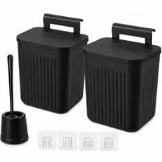 Combo Lixeira Suspensa 9L e Escova Sanitária Preta Kit Organizador para Banheiro Cozinha