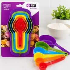 Kit Colheres Medidoras 6 Peças Coloridas Plástico para Cozinha Confeitaria Receitas e Medidas