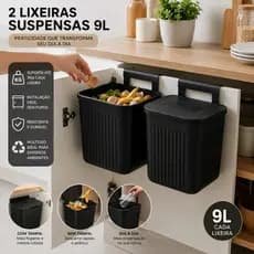 Kit 2 Lixeiras Suspensas 9L Multiuso para Porta de Armário Cozinha Banheiro Organizador Preto