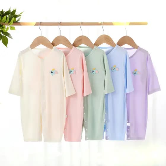 [Estoque pronto] Macacão Modal para bebê estilo fino verão manga comprida pijama para bebê roupas de ar condicionado ver