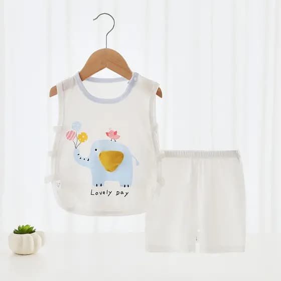 [Som Pinched] Conjunto de colete de bebê de verão fino Tencel desenho animado bebê Shorts sem mangas conjunto roupas de