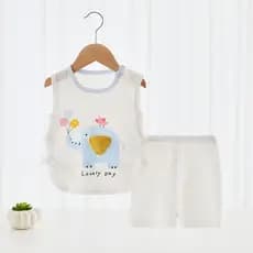 [Som Pinched] Conjunto de colete de bebê de verão fino Tencel desenho animado bebê Shorts sem mangas conjunto roupas de