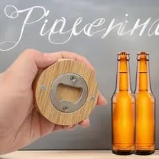 Abridor de garrafas de cerveja de madeira com cabo de madeira, abridor de garrafas de metal para cerveja e refrigerante,