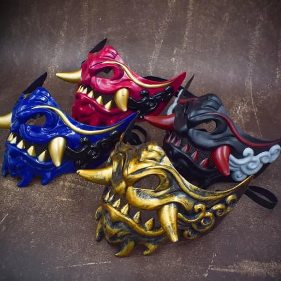 Máscara Hannya Meia-Face 4 Cores | Carnaval Halloween Cosplay Samurai Dark