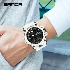 6030SANDA Homens Relógios Militares Branco Estilo Esporte Relógio LED Digital 50M À Prova D'água Masculino Relogio