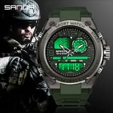 6024 SANDA Relógio Militar Esportivo À Prova D'água De Quartzo Com Mostrador Luminoso E Display Duplo Elástico Analógico