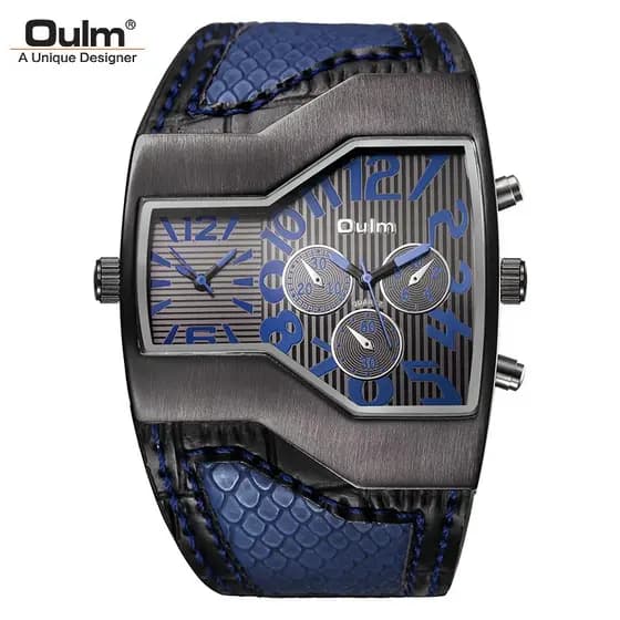 Oulm Motocicleta punk Supercarro Estilo Masculino Grande Mostrador Duplo Movimento Multifuncional Relógio De Quartzo 53m