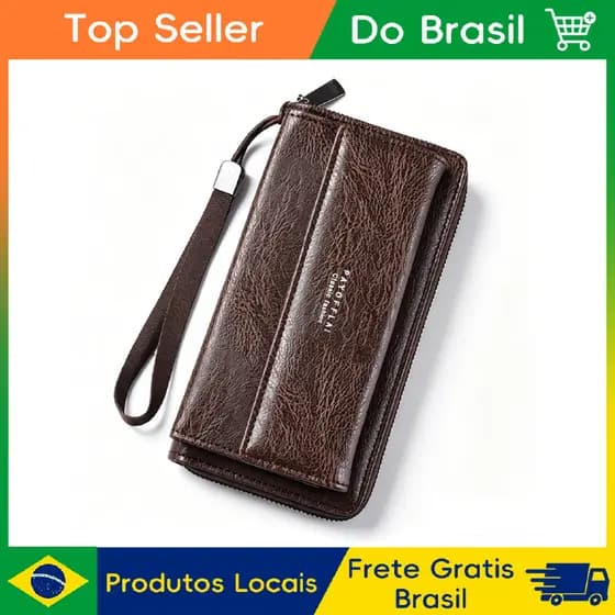 Carteira Longa Multifuncional Couro Sintético com Alça, Carteira Espaçosa para Cartões e Celular