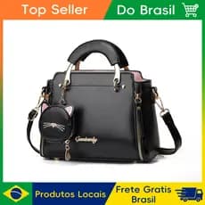 Bolsa Satchel Feminina com Pingente de Gato, Bolsa Multiuso Mão e Transversal para Uso Diário
