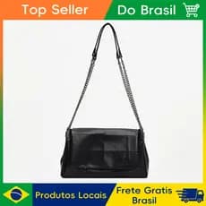 Bolsa Tiracolo Vintage Feminina Couro Sintético Corrente Metálica, Bolsa Ombro Transversal Espaçosa para Trabalho