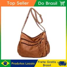Bolsa Transversal Vintage Feminina Couro Sintético Multibolsos Espaçosa para Trabalho e Uso Diário