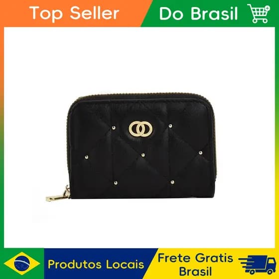Carteira Feminina em PU Matelassê, Porta‑Cartões Antimagnético Vários Compartimentos Compacto
